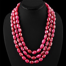 3 LINE FACETED 980.00 CTS EARTH MINED RED RUBY BEADS NECKLACE - BIG DEAL RS