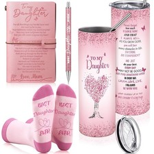 4 Pcs To My Daughter Gifts Set Mother Day Presents Leather Journal Stainless ...