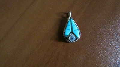 NEW NATIVE AMERICAN TURQ. PENDANT W/GOLD OVERLAY  & C.Z & S/S  ELEGANT BY RAY