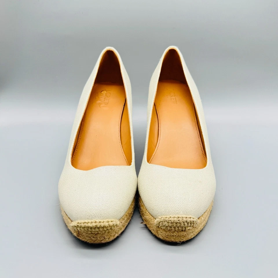 Zapatos de verano J Crew para mujer 12 alpargatas blancas tacones de cuña lona tostado Foto 2 de 4
