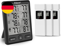 Geevon Funk Thermometer Innen AußEn Mit 3 Fernsensoren, Thermometer Hygrometer F