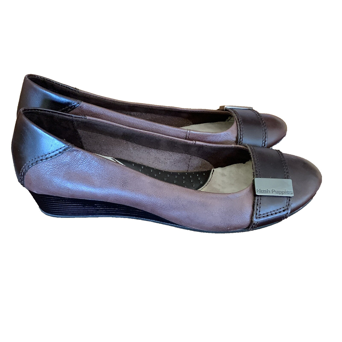 Hush Puppies Shoes Women 8.5 N Candid Pump BROWN Leather Buckle Skimmers Office