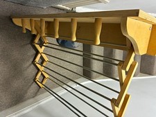 Foldable Wooden Stairway Safety Gate, Hardware Mounted, Metal Bars Beige/Silver