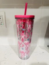 2025 Starbucks x Roller Rabbit Holiday Clear Tumbler Cup Pink Monkeys Limited Ed