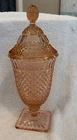 Vintage Anchor Hocking MISS AMERICA PINK 11 1/2" FOOTED CANDY JAR W/LID.