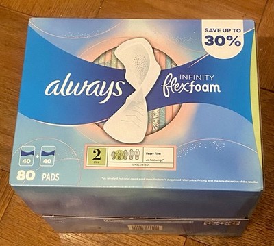Always Infinity FlexFoam Heavy Flow Maxi-pads with Flex Wings, Size 2, 80 Count