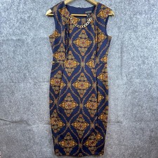 EnFocus Studio Dress Womens 8 Blue Orange Chain Link Maximalist Luxe Necklace