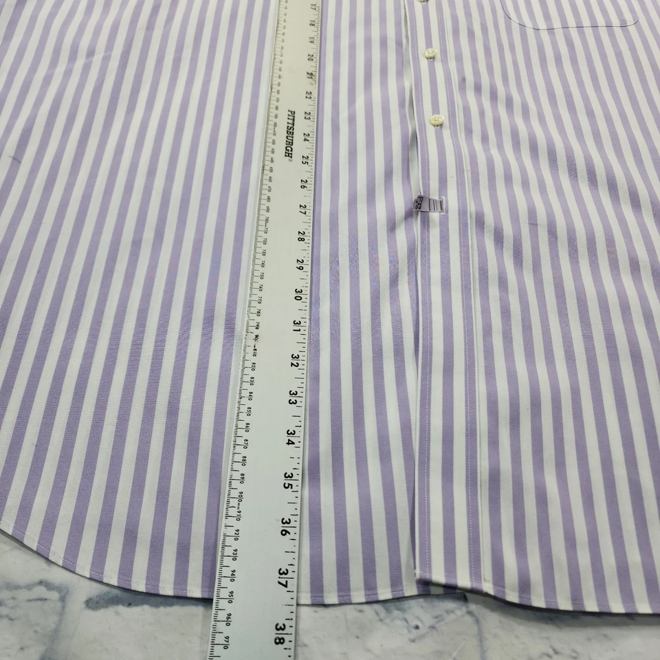 Paul Fredrick MENS 20-37 Non Iron Two Ply Pinpoint Dress Shirt Purple Striped - Image 3 of 4