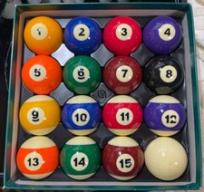 CLEANED & POLISHED “ACTION” BRAND POOL BALLS IN GENERIC BOX (23)