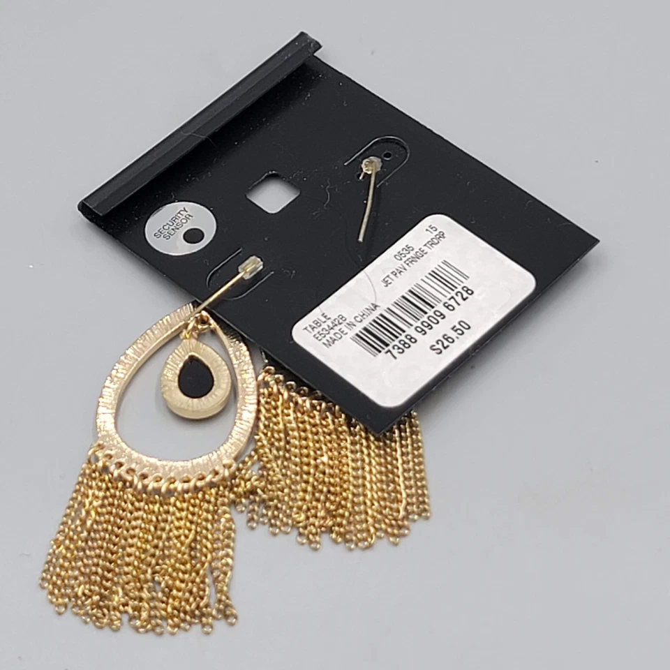 Pendientes perforados con flecos Thalia Sodi lágrima negra tono dorado colgantes nuevos con etiquetas 2,5" Foto 4 de 4