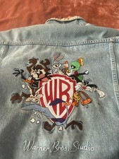 Vintage 90s Warner Bros Looney Tunes Denim Jacket Size L -Embroidered Back Logo