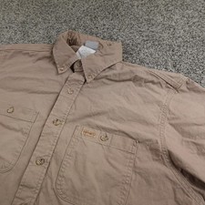 VTG Carhartt Shirt Mens L Beige Canvas Button Up Short Sleeve Work Outdoor USA