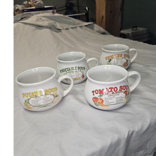 D.D.I. Ceramic 12oz Soup Recipe Mug Set of 4 White Vintage Novelty Cups