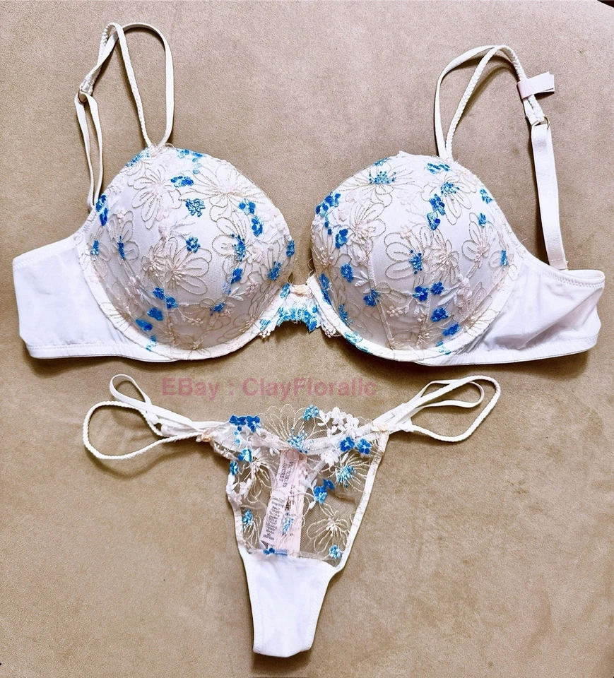 Victoria's Secret Dream Angels Conjunto Sujetador Push Up Bordado Floral Blanco Boho Foto 2 de 4