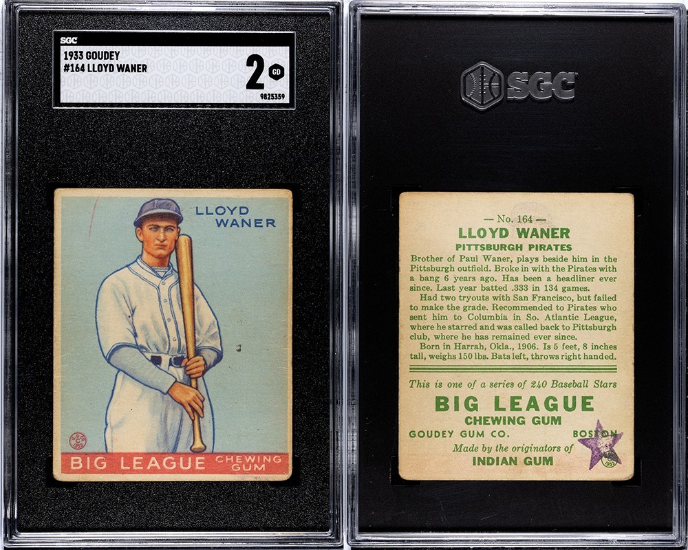 1933 Goudey Baseball Card #164 LLOYD WANER Pittsburgh Pirates SGC 2