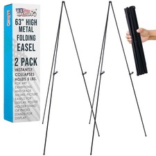 63" Steel Easy Folding Steel Display Easel, Adjustable Holders, Pack of 2