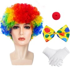 Clown Costume Set Rainbow Wig Nose Bow Tie Gloves props party performance play