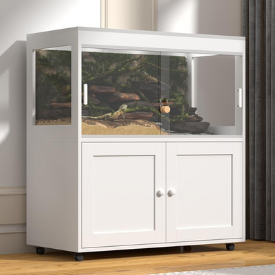 Large 60 Gallon Reptile Terrarium with Storage Cabinet and Sliding Door Handle, 
