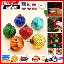 6 Colorful Christmas Balls - Glass Tree Ornaments - Multicolor Large Vintage ...