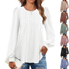 UK Lady Autumn Long Puff Sleeve Casual Tops Shirts Blouse Tee Pullover Size 8-20