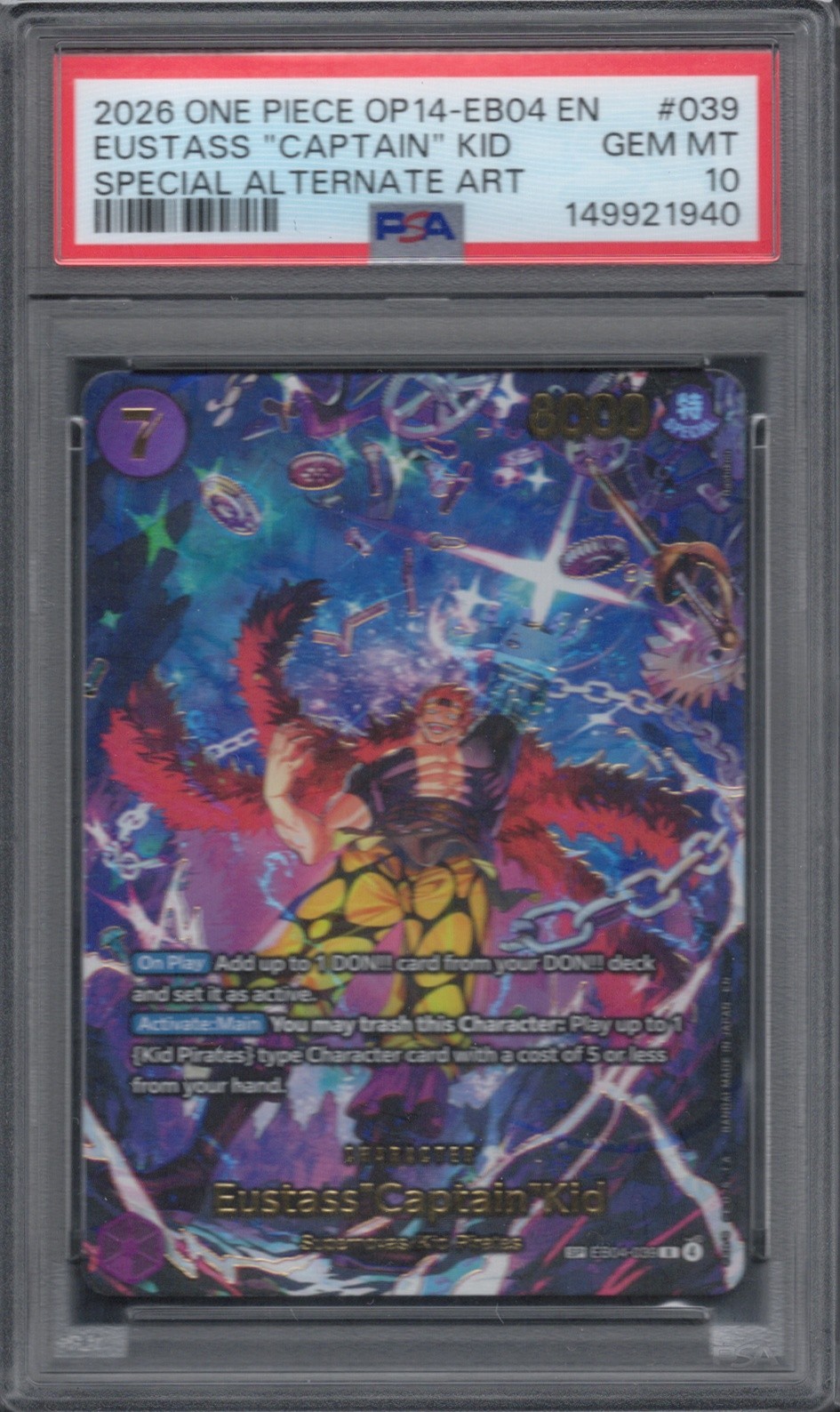 PSA 10 Eustass Captain Kid EB04-039 Special Alternate Art One Piece
