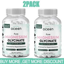 2Pack Organics Ocean Pure Magnesium Glycinate Low Dose Zinc Chelated 90 Caps NEW