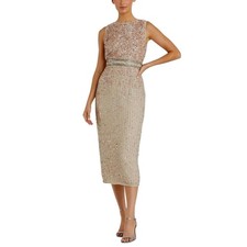 Mac Duggal 70509 Rose Gold Cocktail Dress Sequined Sleeveless Midi Sheath Size 8