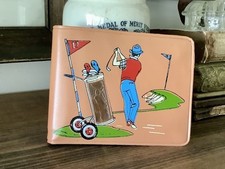 Vintage Plastic Novelty Wallet Golfer Raised Leather Golf Bag Rare 4x3.5  