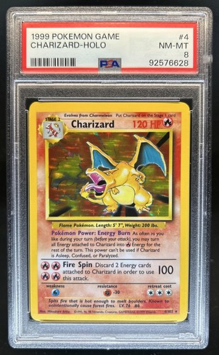 1999 Pokemon Unlimited Charizard Rare Holo #4/102 PSA 8