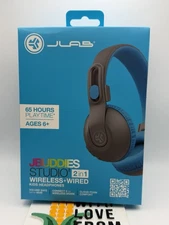 JLab JBuddies Studio 2 2-in-1 Wireless Wired On-Ear Kids Headphones Grey Blue