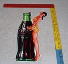 VINTAGE DRINK COCA COLA W/ WOMAN👩& BOTTLE 14" METAL COKE SODA GASOLINE OIL SIGN