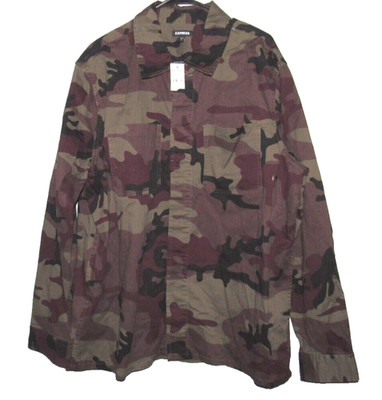 NWT New EXPRESS Men's XL Button Up Shirt Camouflage Green Black Burgundy Long Sl