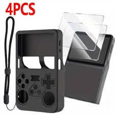 Soft Silicone Case + Lanyard + 2pcs Tempered Glass Film for R36S R36Max Game