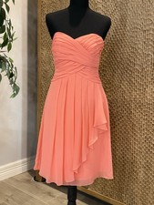 David's Bridal Coral Chiffon Strapless Sleeveless Bridesmaid Dress Size 4 F14847