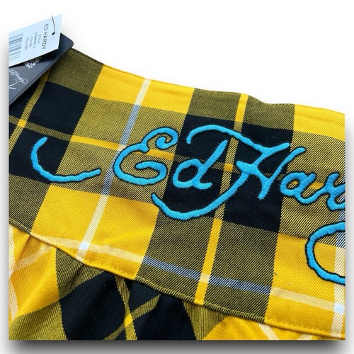 Ed Hardy - Plaid True Eagle Mini Skirt - Women’s Size Large - Yellow Black Plaid - Picture 4 of 14