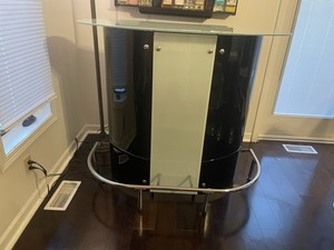 Contemporary Curved Glass Bar Table with Wine Glass Rack, Black White