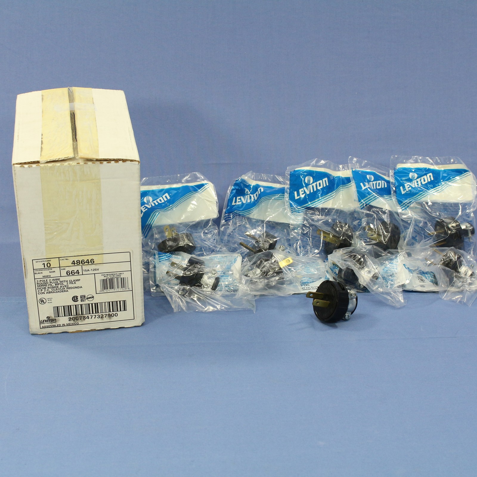 10 Leviton Round Straight Blade EZ Grip Heavy Duty Male Plugs Cord Clamp 48646