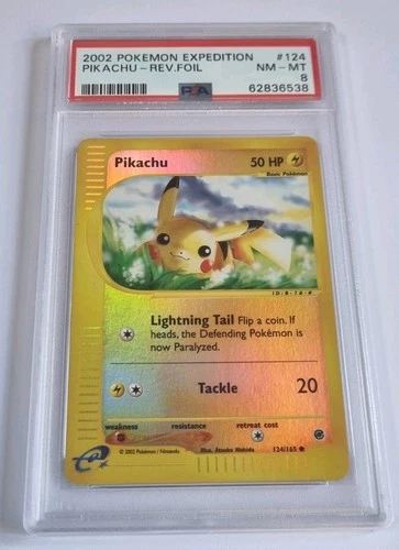 2002 Pokémon Expedition 124/165 Pikachu Reverse Holo PSA 8 Graded NM-MT