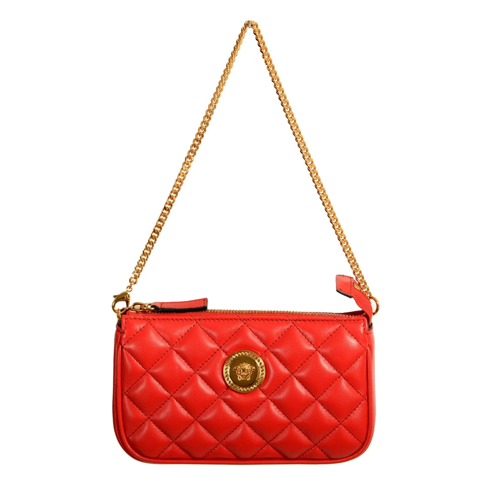 Versace — Versace Women's True Red Gold Medusa Quilted Small Handbag Shoulder Bag