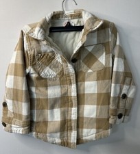 Wonder Nation Boy  s Tan  White Plaid Long Sleeve Button Up Heavy Jacket XS 4-5