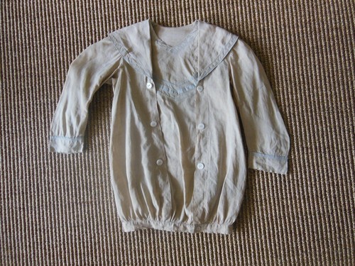 Antique Boys Sailor Suit Top of Beige Cotton w Blue Trim & MOP Buttons - Picture 2 of 12