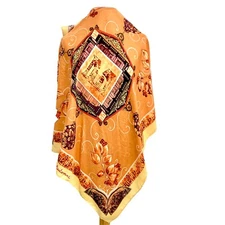 M.MICALLEF PAISLEY YELLOW HAND ROLLED SQUARE Silk scarf  36/34 in  #A17