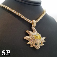 Hip Hop Iced SON GOKU pendant  1 Row Cubic Zironia Tennis Choker Chain Necklace