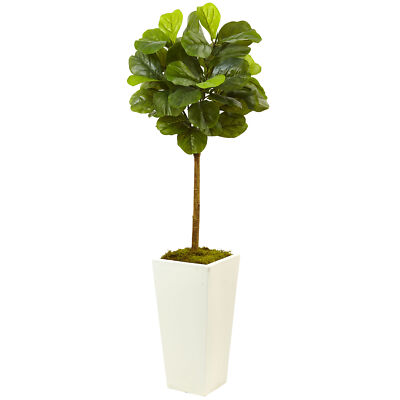 Fiddle Leaf Fig in White Planter Real Touch faux Plant Natural