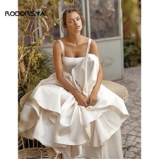 2023 Simple Satin Wedding Dress Spaghetti Straps Backless Elegant Bridal Gown