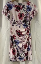 Lauren Ralph Lauren Floral Stretch Sheath Dress Short Flutter Sleeves Lined Sz 6