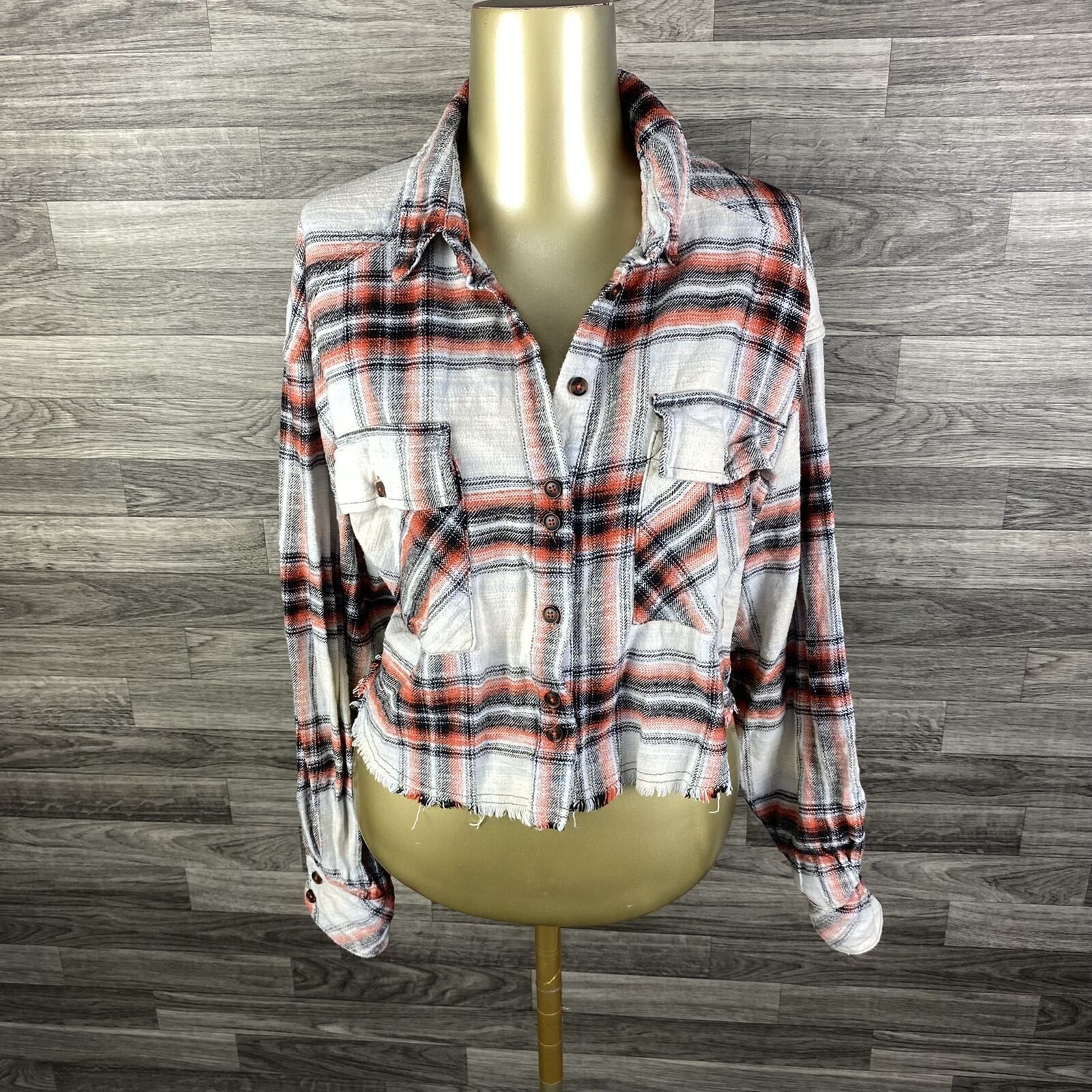 BDG Button Down Collared White & Orange Plaid Cro… - image 2