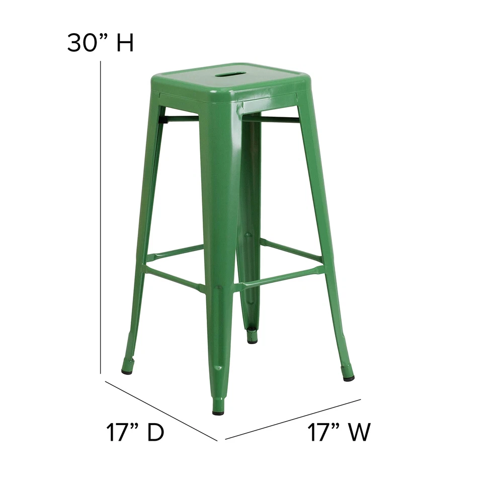 Industrial Green Backless Bar Stool Stackable Metal Seating for Indoor Outdoo... - Image 4 of 4