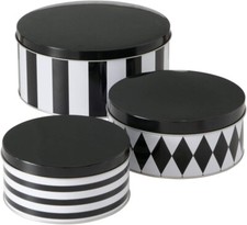 CasaJame 3er Set edle Metall Keksdose Plätzchendose rund schwarz/weiß  V6