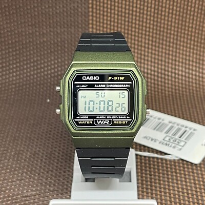 Casio F-91WM-3A Green Digital Black Resin Strap Sporty Lightweight Unisex  Watch